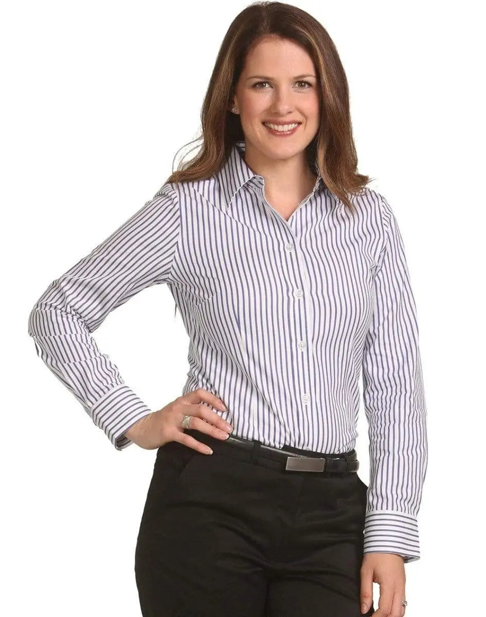 Benchmark Corporate Wear BENCHMARK Ladies' Executive Sateen Stripe Long Sleeve Shirt M8310L